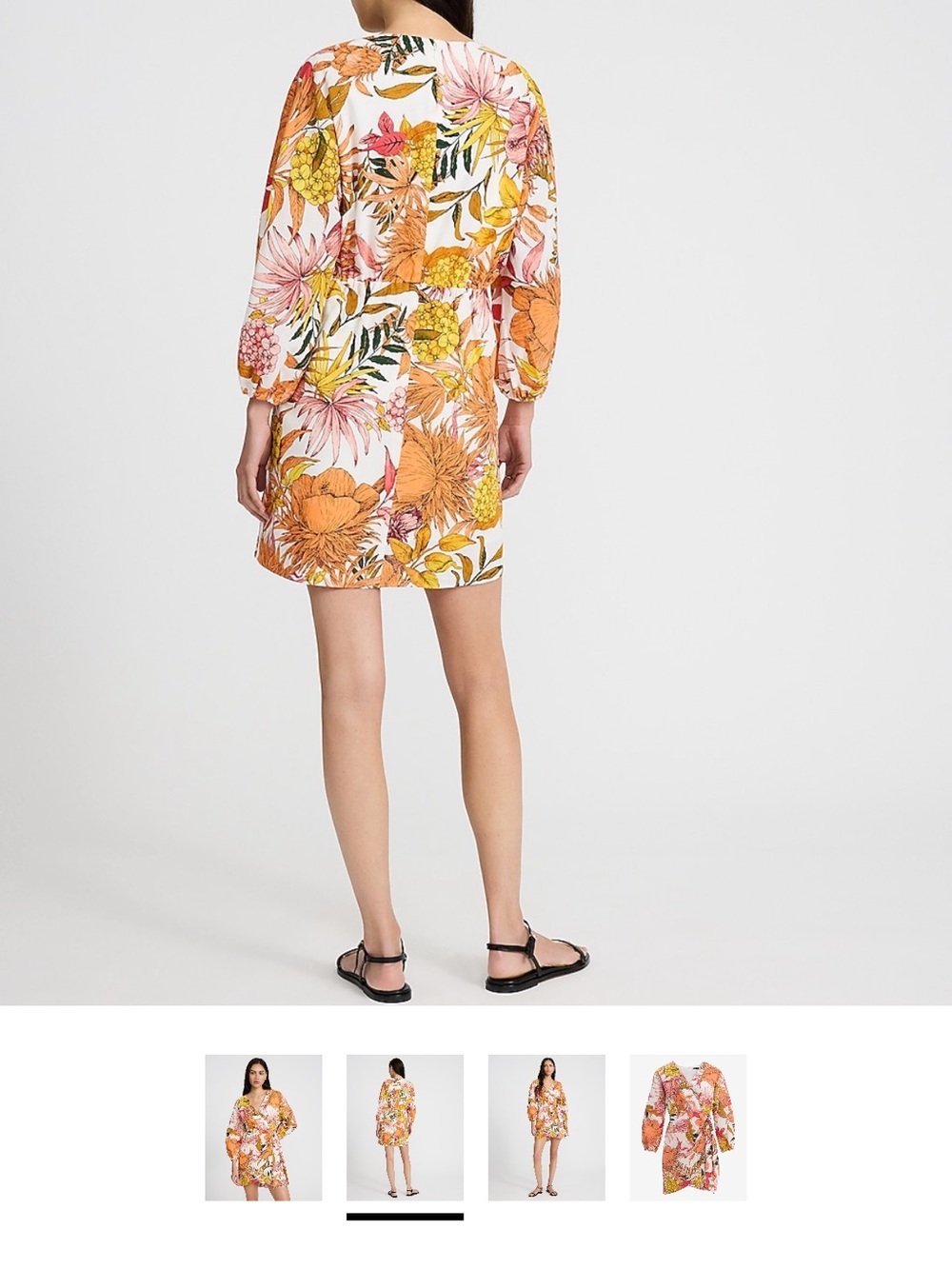 Express Floral Wrap Mini Dress in Orange & Cream - Picture 3 of 3